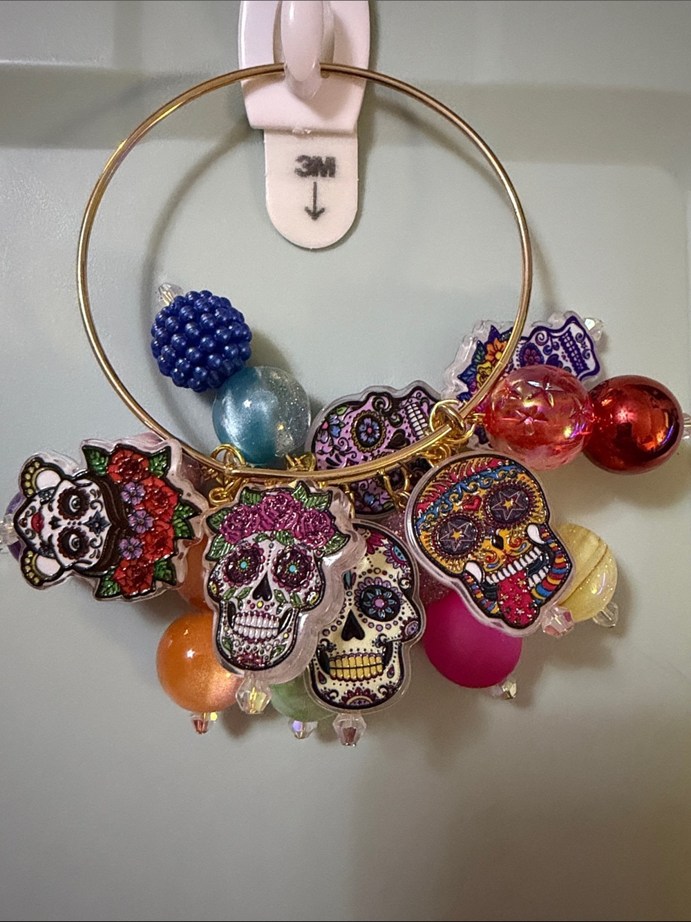 Day of the Dead Skull Charm Bangle Bracelet - Multicolor